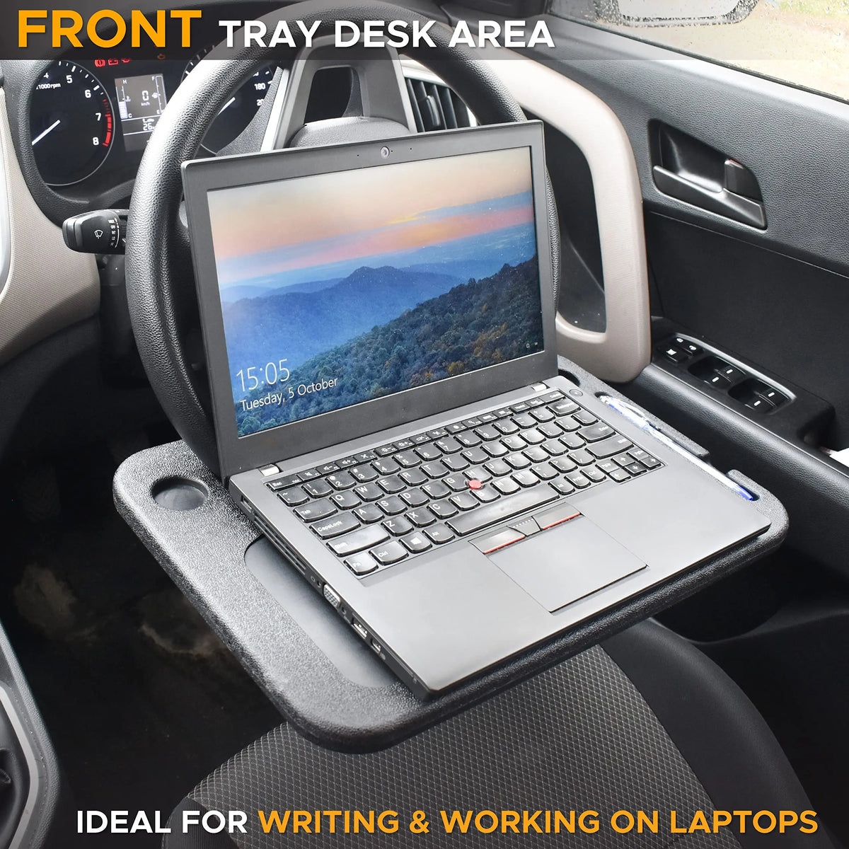 2-in-1 Car Steering Wheel Desk - Black ABS Plastic Food & Laptop Tray