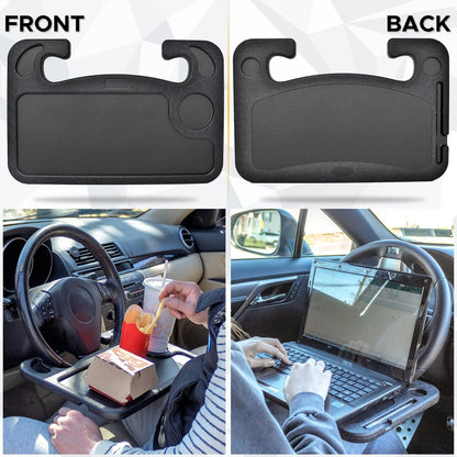 2-in-1 Car Steering Wheel Desk - Black ABS Plastic Food & Laptop Tray