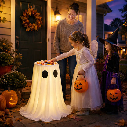 Glowing Ghost Candy Holder Lights Up Trick-or-Treat Night