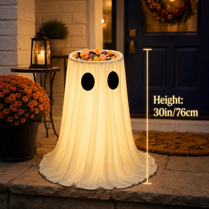 Glowing Ghost Candy Holder Lights Up Trick-or-Treat Night