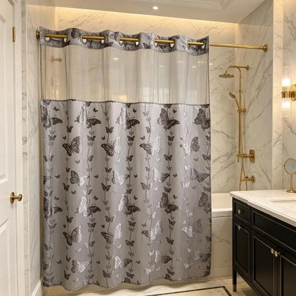Hookless Double-Layer Shower Curtain with Snap-in Fabric Liner