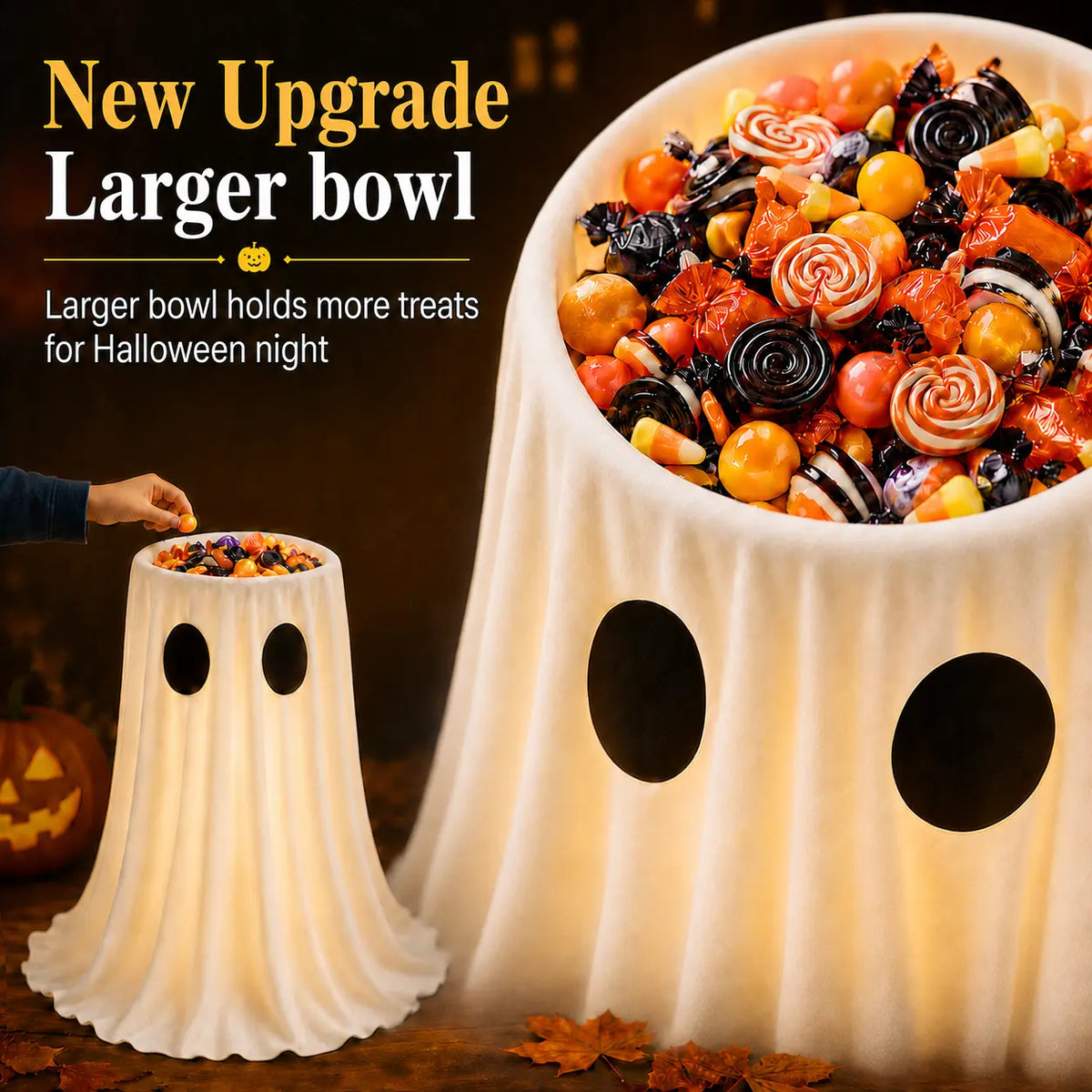 Glowing Ghost Candy Holder Lights Up Trick-or-Treat Night