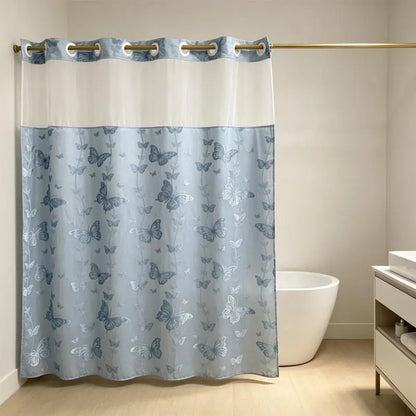 Hookless Double-Layer Shower Curtain with Snap-in Fabric Liner