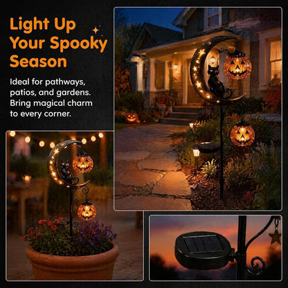 Solar Halloween Cat Garden Stake Lights – Outdoor Pumpkin Moon Yard Decor