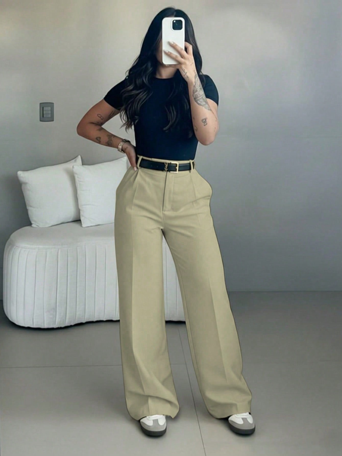 High-Waist Straight-Leg Pants