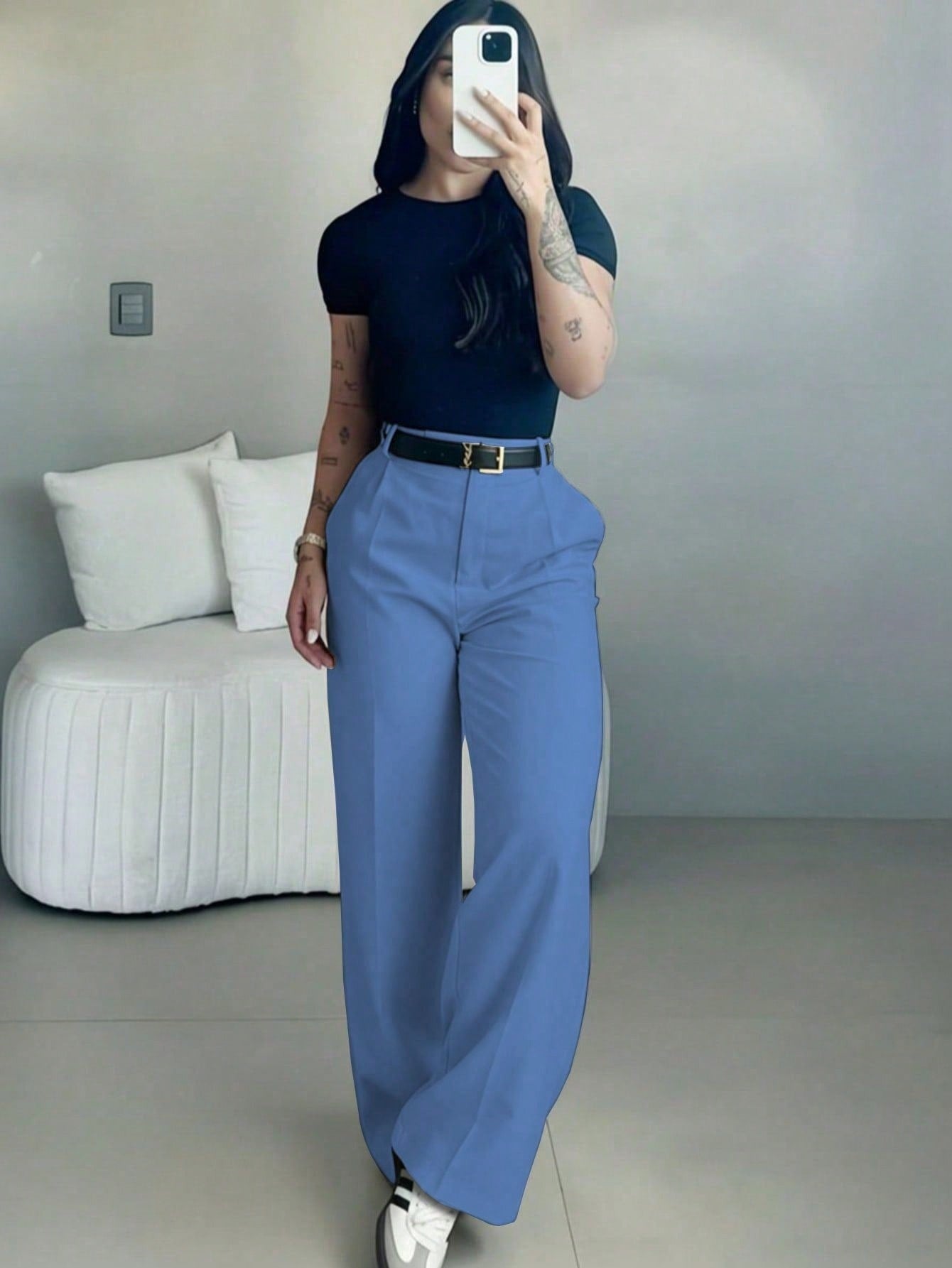 High-Waist Straight-Leg Pants