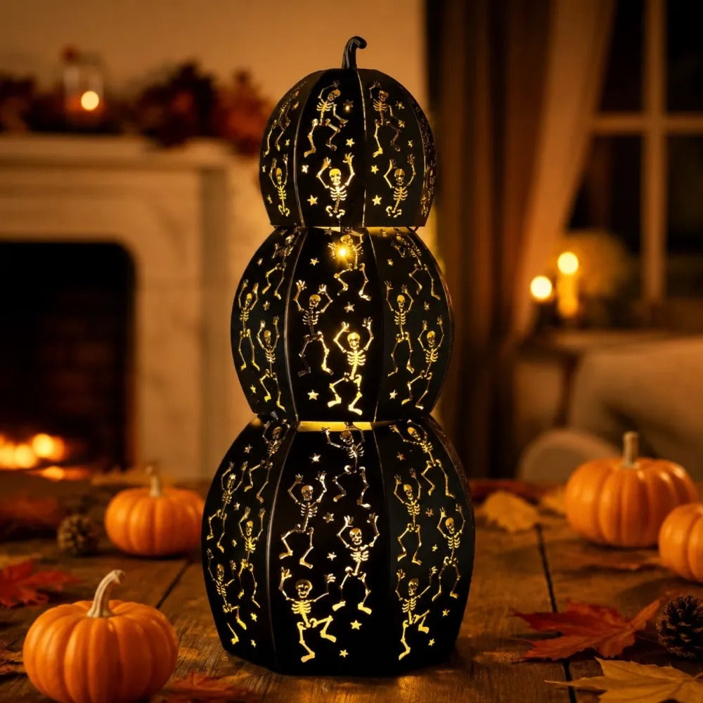 ✨ Stackable LED Pumpkin Lanterns with Skull & Skeleton Shadows
