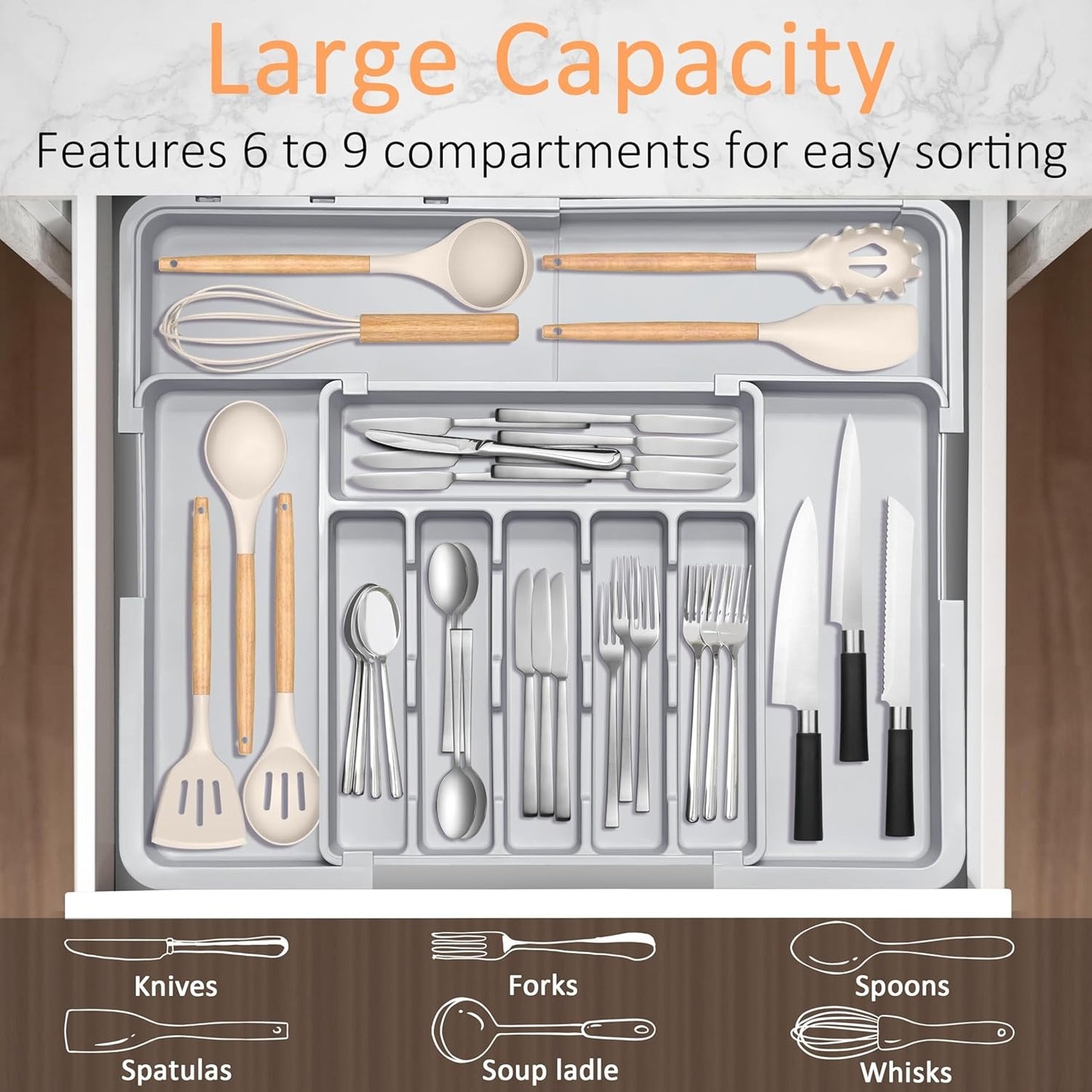 3-Way Expandable Cutlery &amp; Knife Organizer