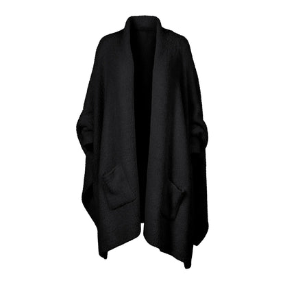 Women's Faux Sherpa Wearable Cape Blanket — One Size, Solid Color Double-Layer Design
