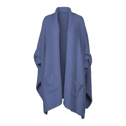 Women's Faux Sherpa Wearable Cape Blanket — One Size, Solid Color Double-Layer Design