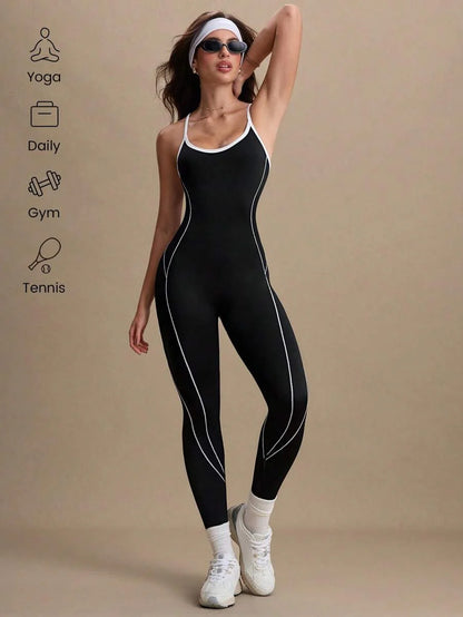 Seamless Criss-Cross Back Workout Jumpsuit – Second-Skin Sculpting Activewear with Hip-Lifting Fit