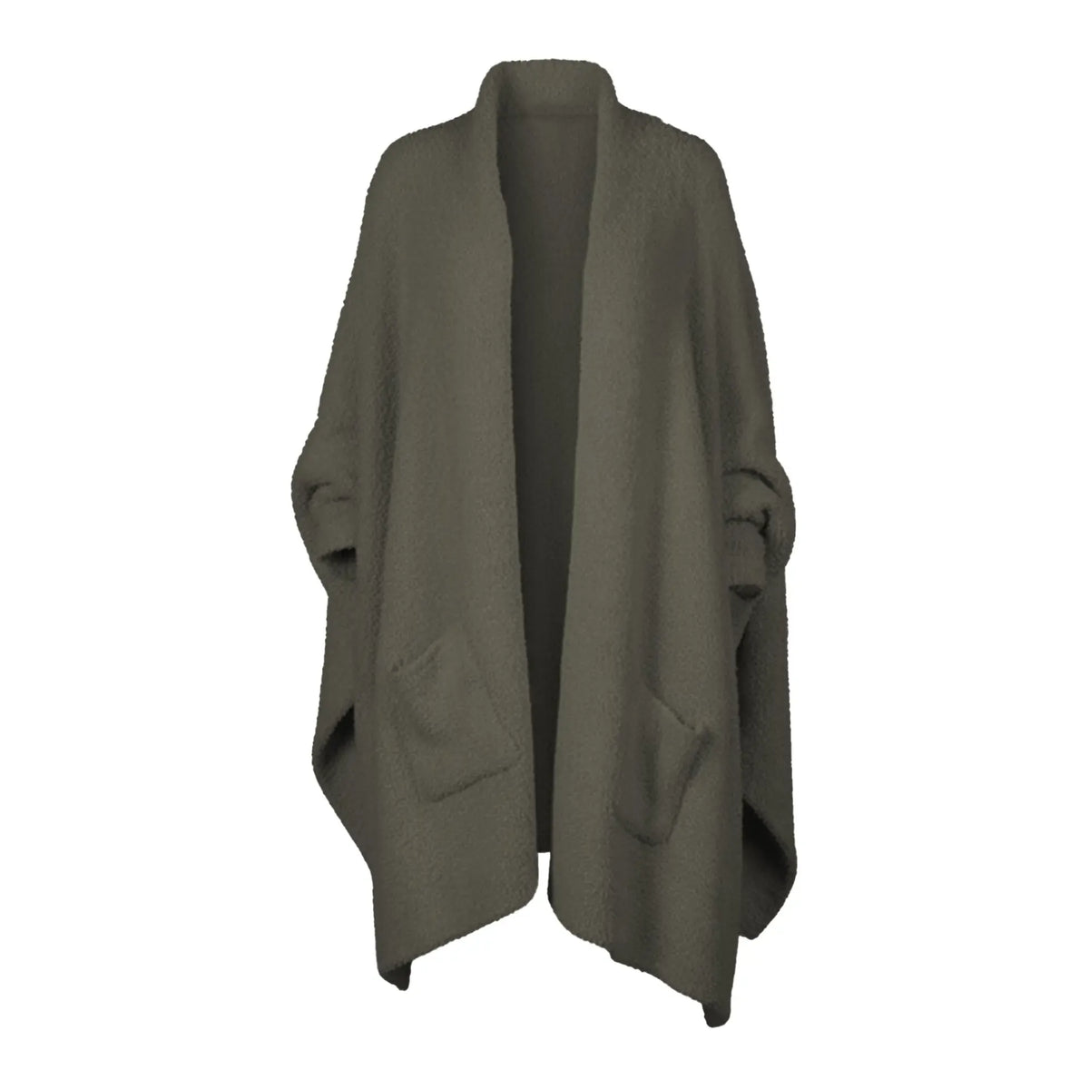 Women's Faux Sherpa Wearable Cape Blanket — One Size, Solid Color Double-Layer Design