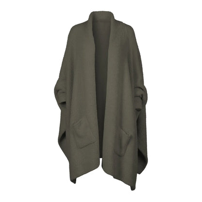 Women's Faux Sherpa Wearable Cape Blanket — One Size, Solid Color Double-Layer Design