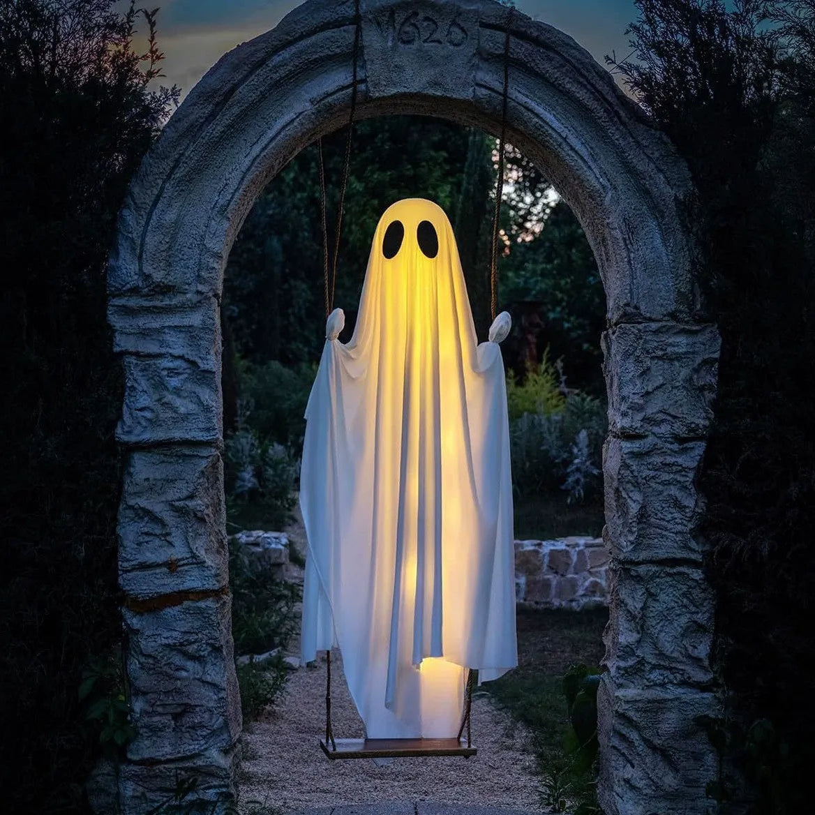 Giant Light-Up Halloween Ghost Swing – Interactive Outdoor Yard Decoration