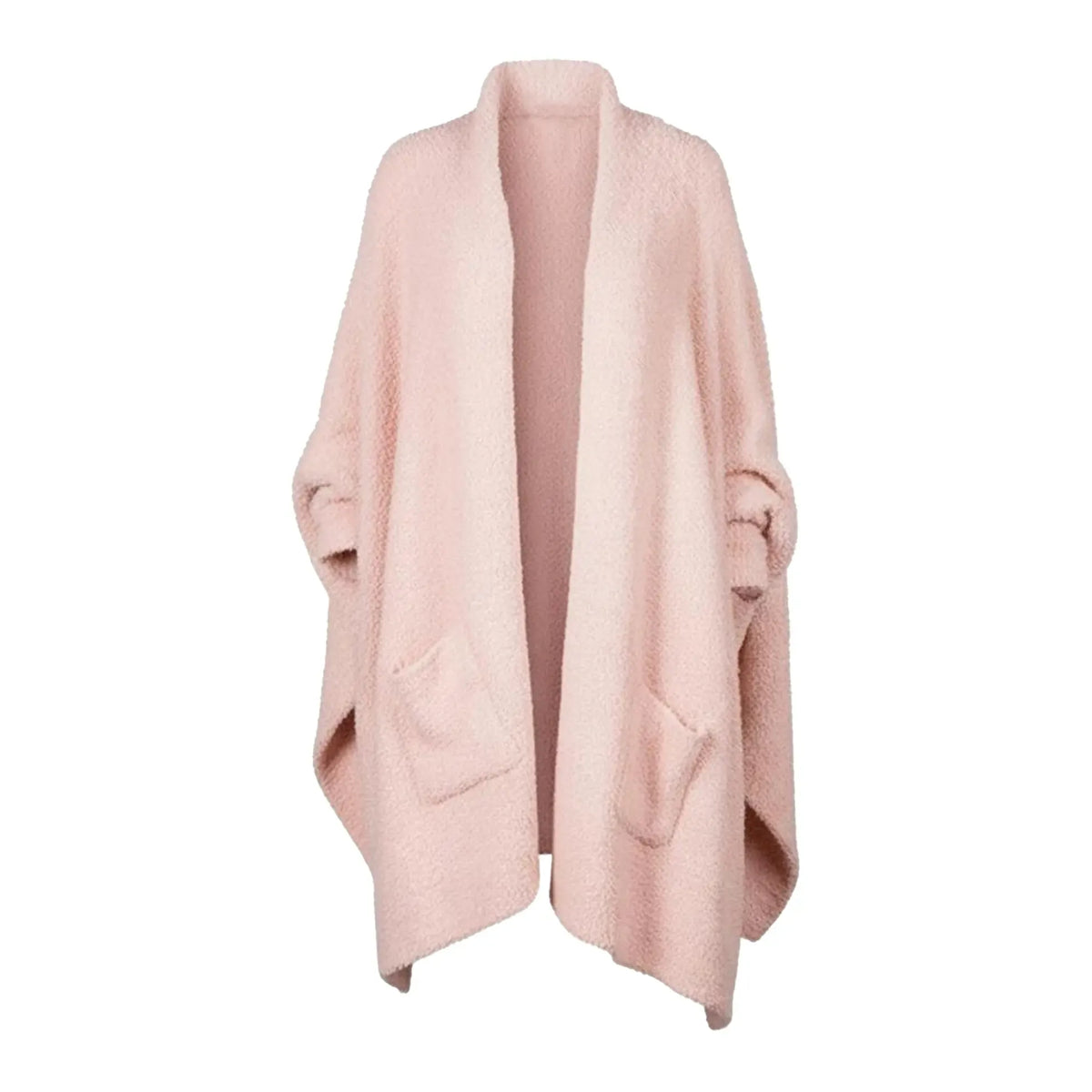 Women's Faux Sherpa Wearable Cape Blanket — One Size, Solid Color Double-Layer Design