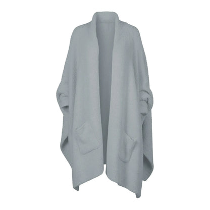 Women's Faux Sherpa Wearable Cape Blanket — One Size, Solid Color Double-Layer Design