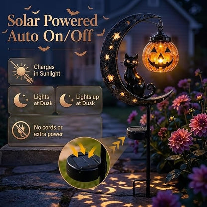 Solar Halloween Cat Garden Stake Lights – Outdoor Pumpkin Moon Yard Decor