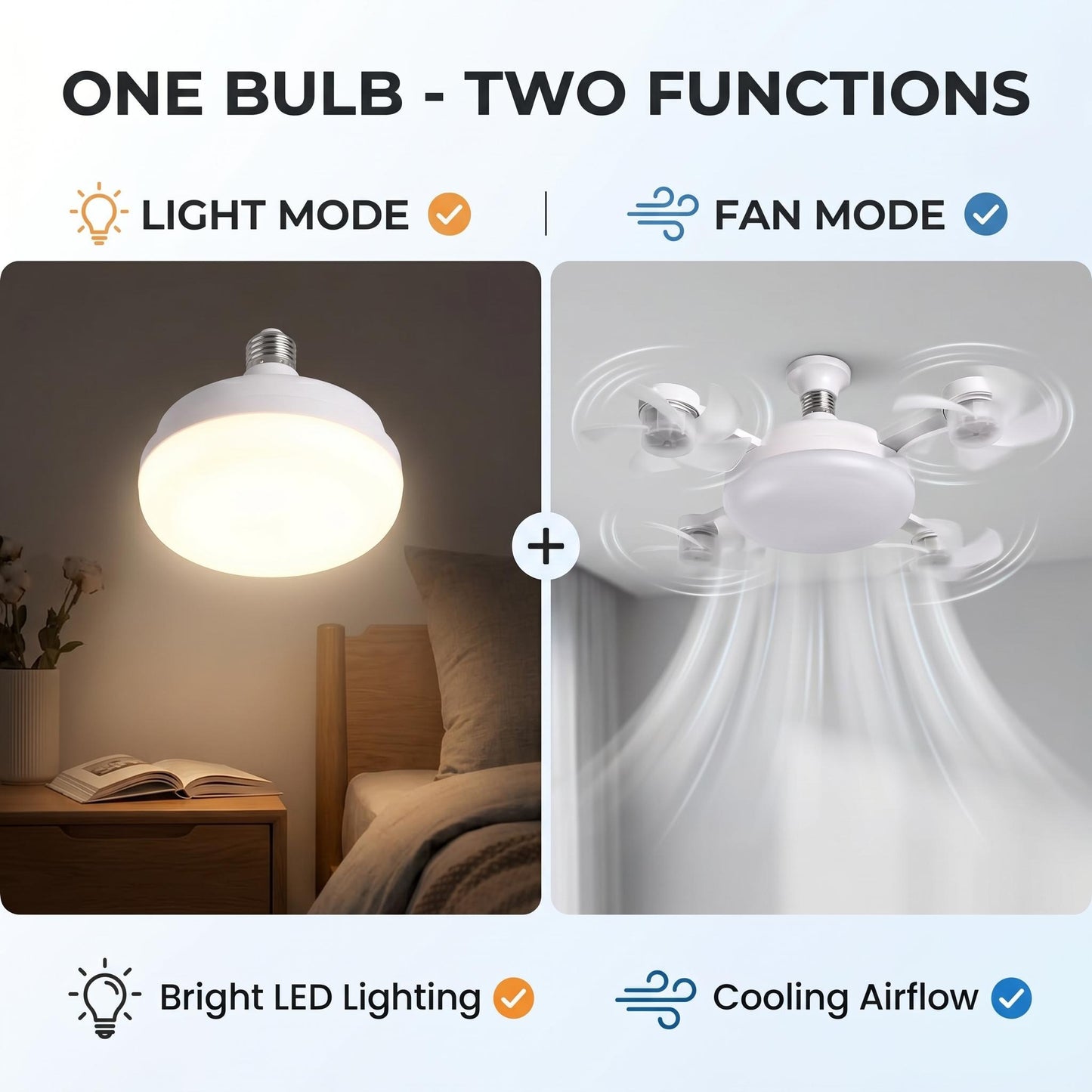 E27 Screw-In Fan Light with Remote – 2-in-1 LED Ceiling Fan Bulb