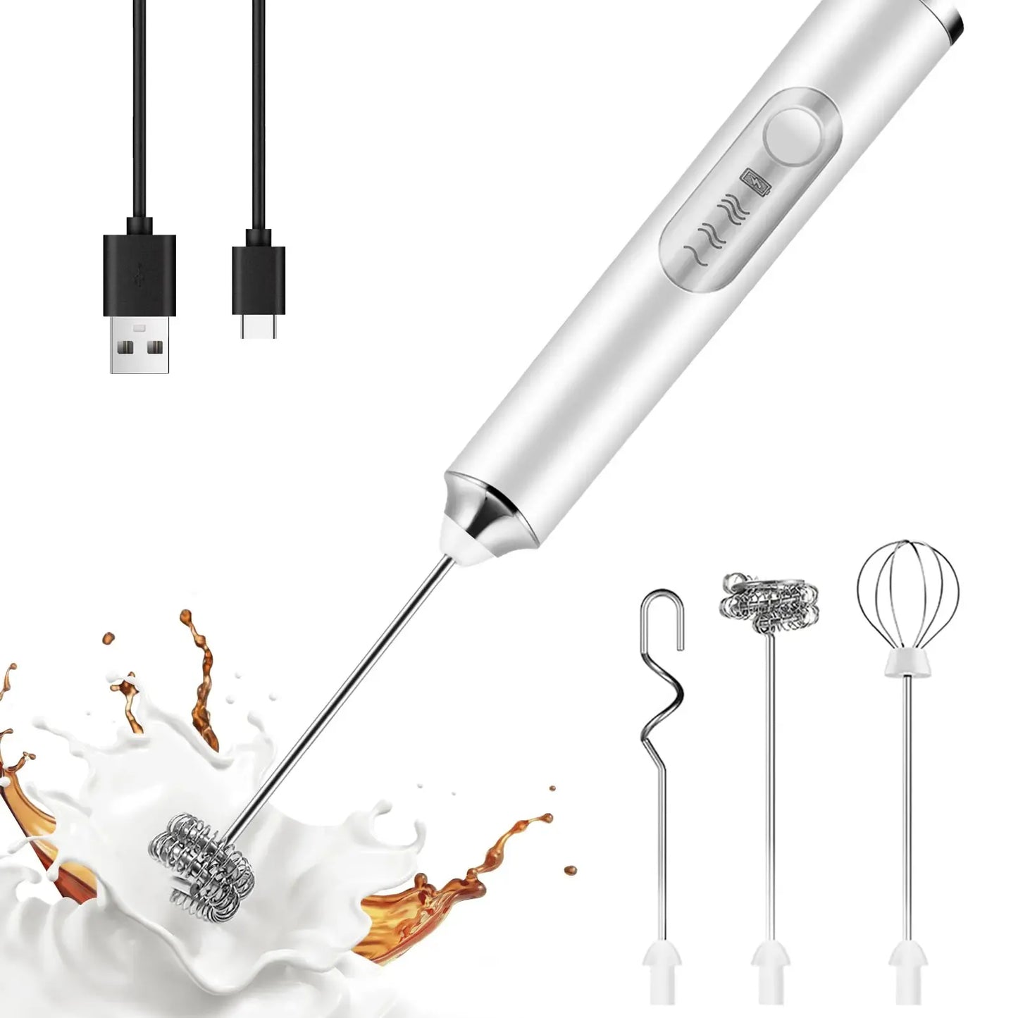 3-Speed Rechargeable Milk Frother - Handheld Cordless Coffee Foam Maker & Whisk