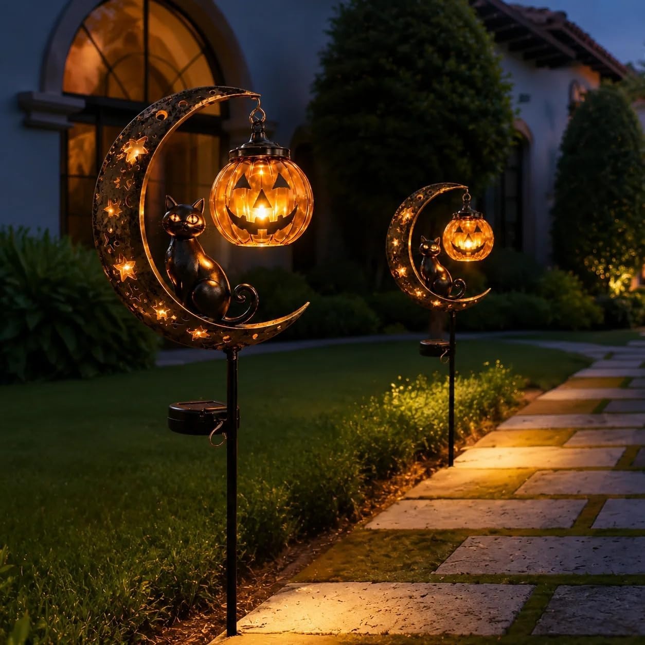 Solar Halloween Cat Garden Stake Lights – Outdoor Pumpkin Moon Yard Decor
