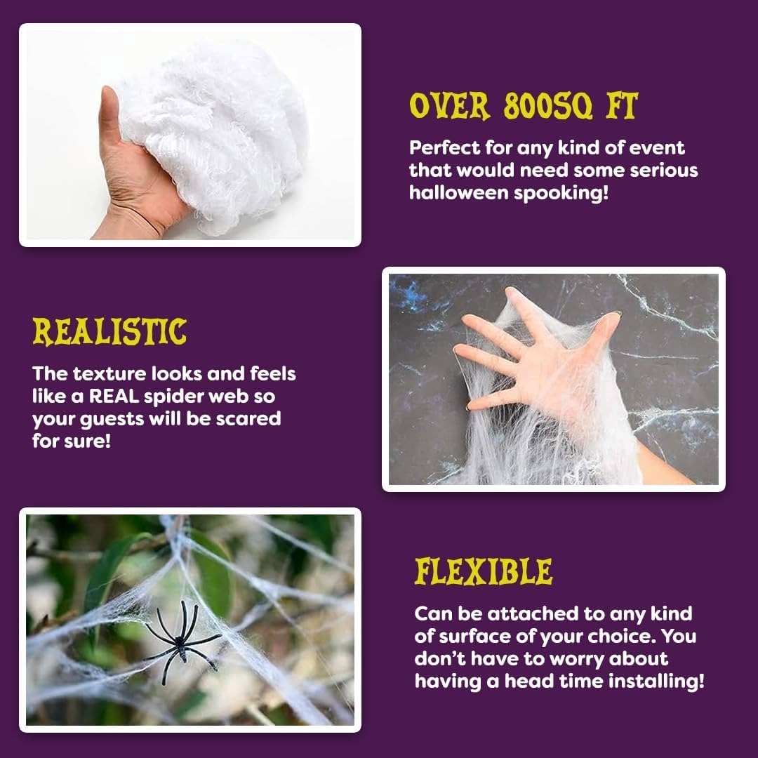 Ultra-Stretch Cobweb Decor Kit with 6 Vivid Spiders