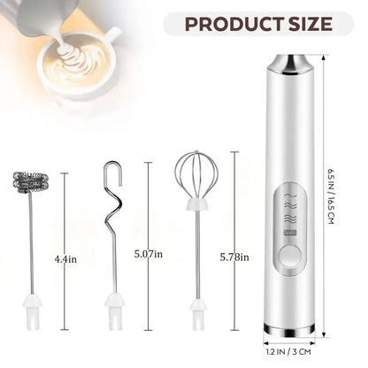 3-Speed Rechargeable Milk Frother - Handheld Cordless Coffee Foam Maker & Whisk
