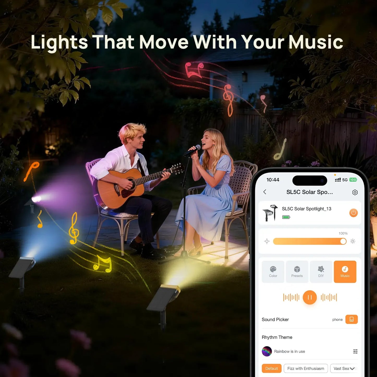 Smart Solar Motion Sensor Spotlights -Controlled Outdoor Lights with Music Sync & IP67 Waterproof Protection