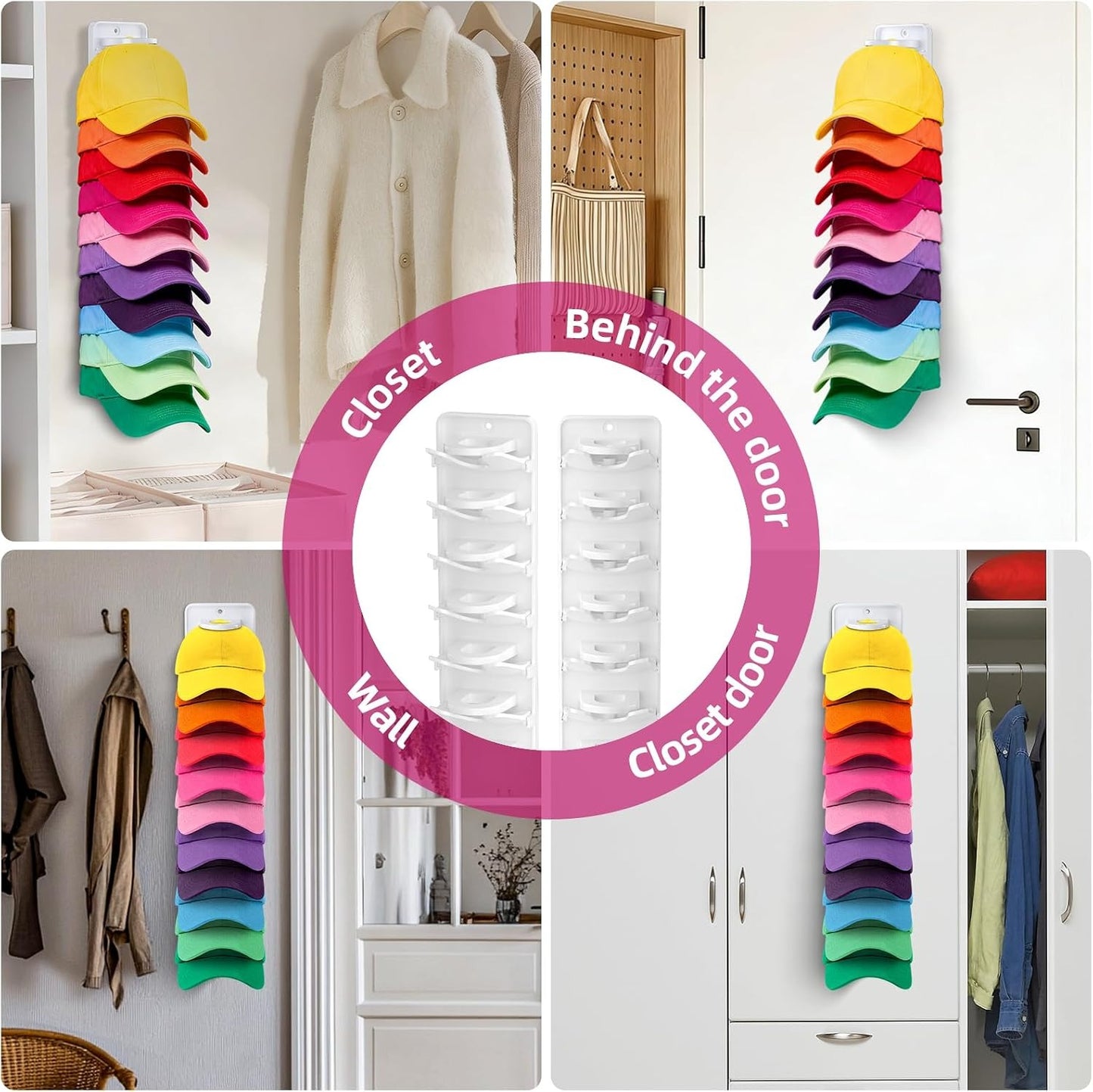 Wall-Mounted Baseball Cap Organizer Rack (8-Tier Single)