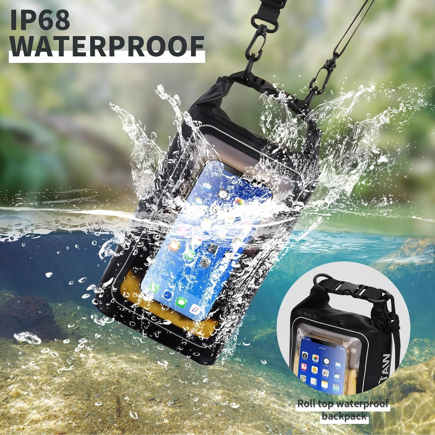 IP68 Waterproof Dry Bag with Touchscreen Phone Pocket – 68OZ/169OZ Crossbody for Kayaking, Fishing & Hiking**