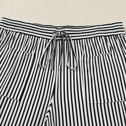 Ultra-Comfort High-Waisted Striped Wide Leg Pants with Deep Pockets