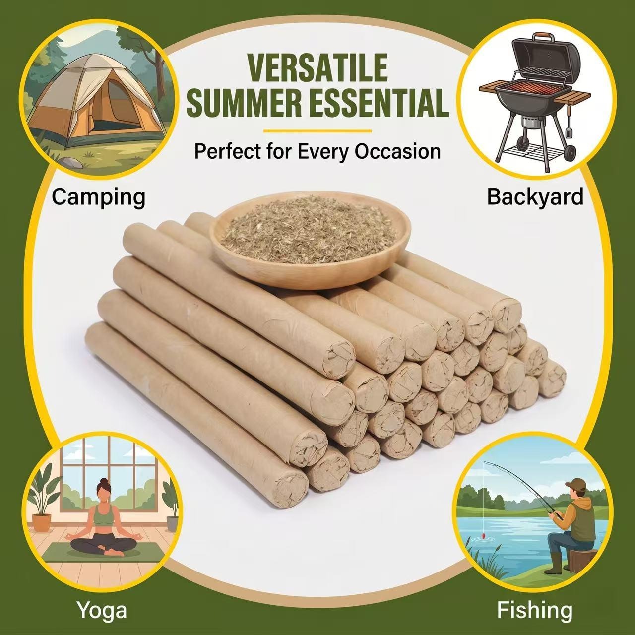 Natural Mugwort Mosquito Repellent Sticks for Patio, BBQ & Outdoor Gatherings