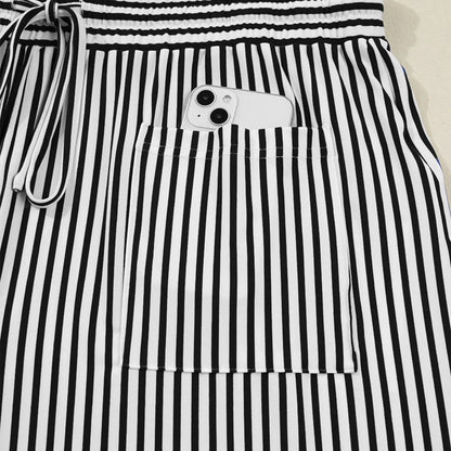Ultra-Comfort High-Waisted Striped Wide Leg Pants with Deep Pockets