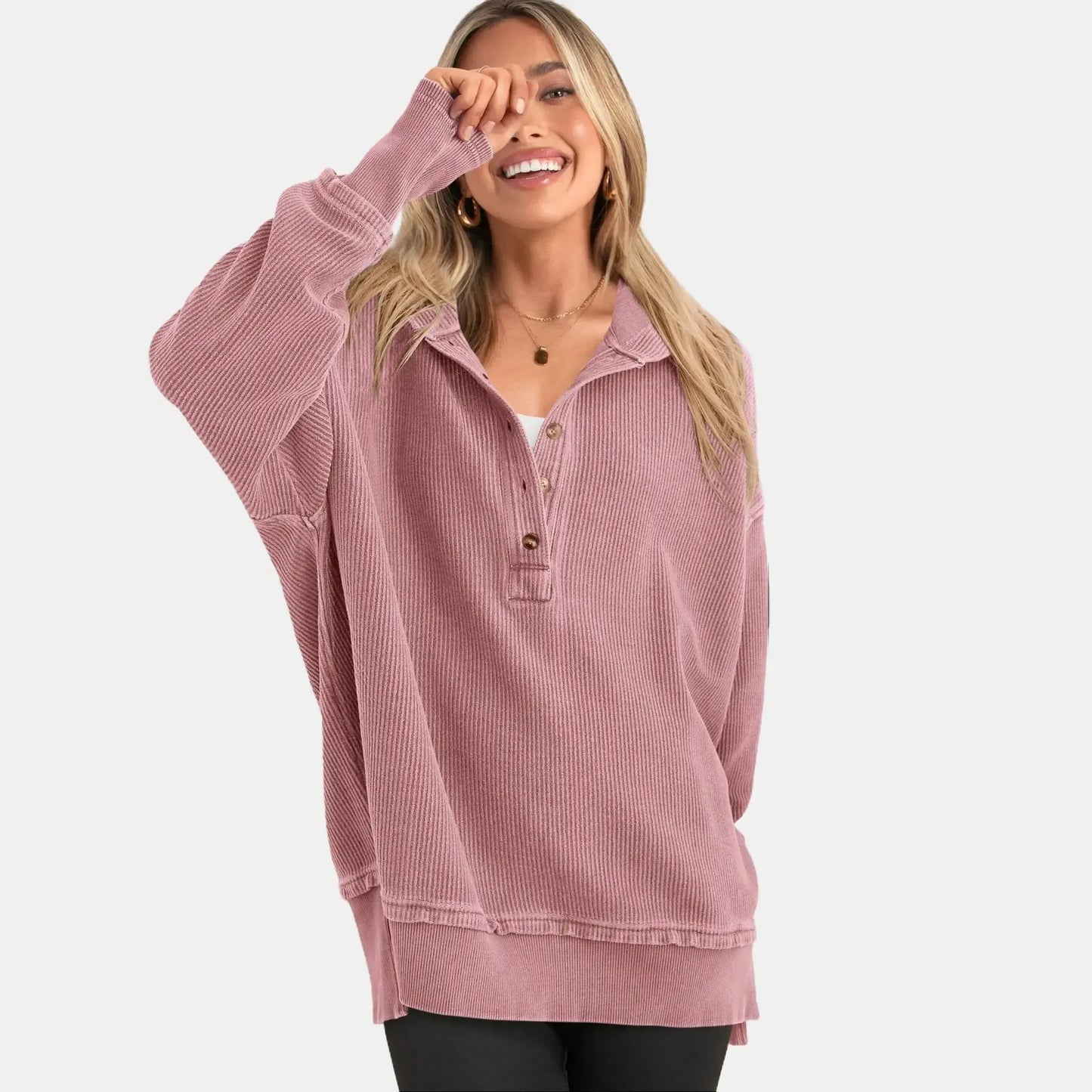 Women's V-Neck Button Lightweight Casual Hoodie