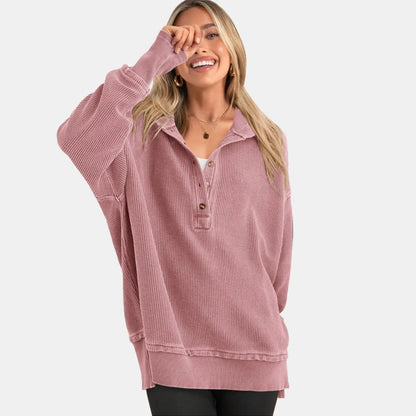 Women's V-Neck Button Lightweight Casual Hoodie