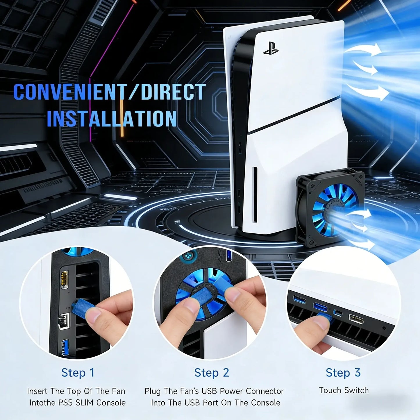 Quiet Cooling Fan for PS5 Slim & Pro - Automatic Temperature Control USB Cooler