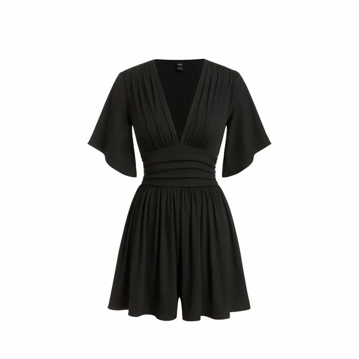 Women's Elegant Ruched Mid-Rise Dress - Flattering V-Neck Knit Midi Dress