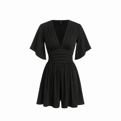 Women's Elegant Ruched Mid-Rise Dress - Flattering V-Neck Knit Midi Dress