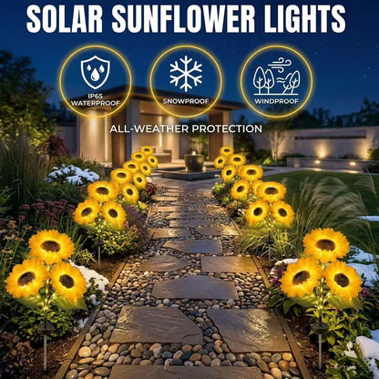 Enchanted Garden 30” Solar Sunflowers - Dual-Mode Light-Up Fiber Optic Yard Stakes
