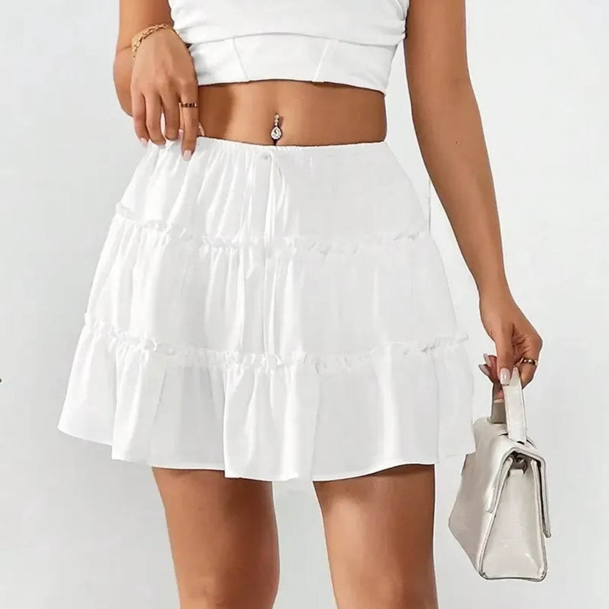 Flattering High-Waist Tie Wrap Mini Skort with Built-In Safety Liner