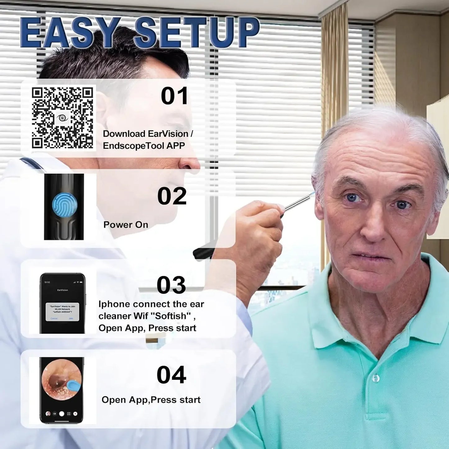 1080P HD Smart Ear Cleaner Camera - Safe ABS Visual Earwax Removal Kit with 8 Professional Tips & Certified Safety