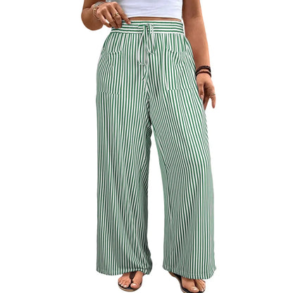 Ultra-Comfort High-Waisted Striped Wide Leg Pants with Deep Pockets