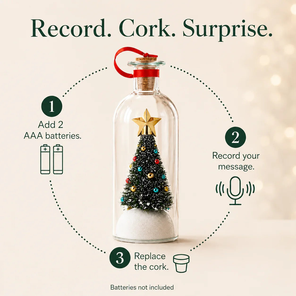 Mr. Christmas 8" Recordable Christmas Tree Message in a Bottle with LED Light 🔔