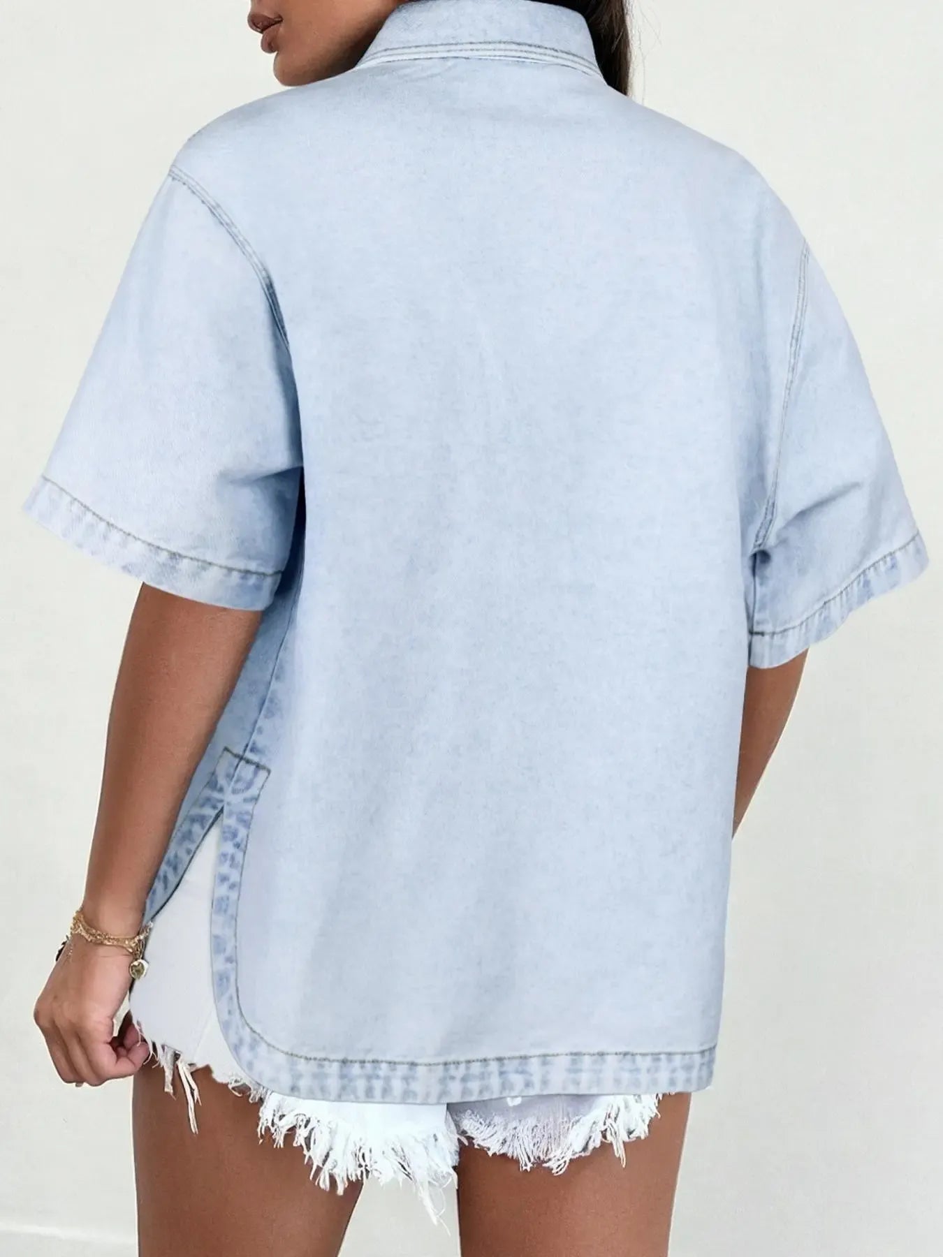 Summer Breeze Minimalist Denim Shirt Jacket – Lightweight & Breathable Short Sleeve