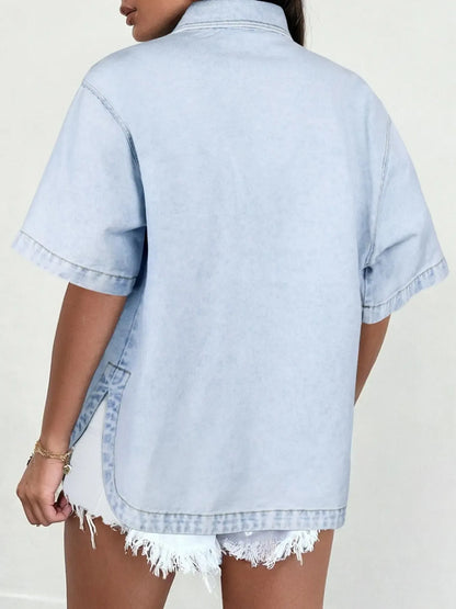 Summer Breeze Minimalist Denim Shirt Jacket – Lightweight & Breathable Short Sleeve