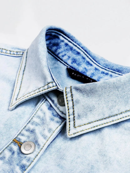 Summer Breeze Minimalist Denim Shirt Jacket – Lightweight & Breathable Short Sleeve
