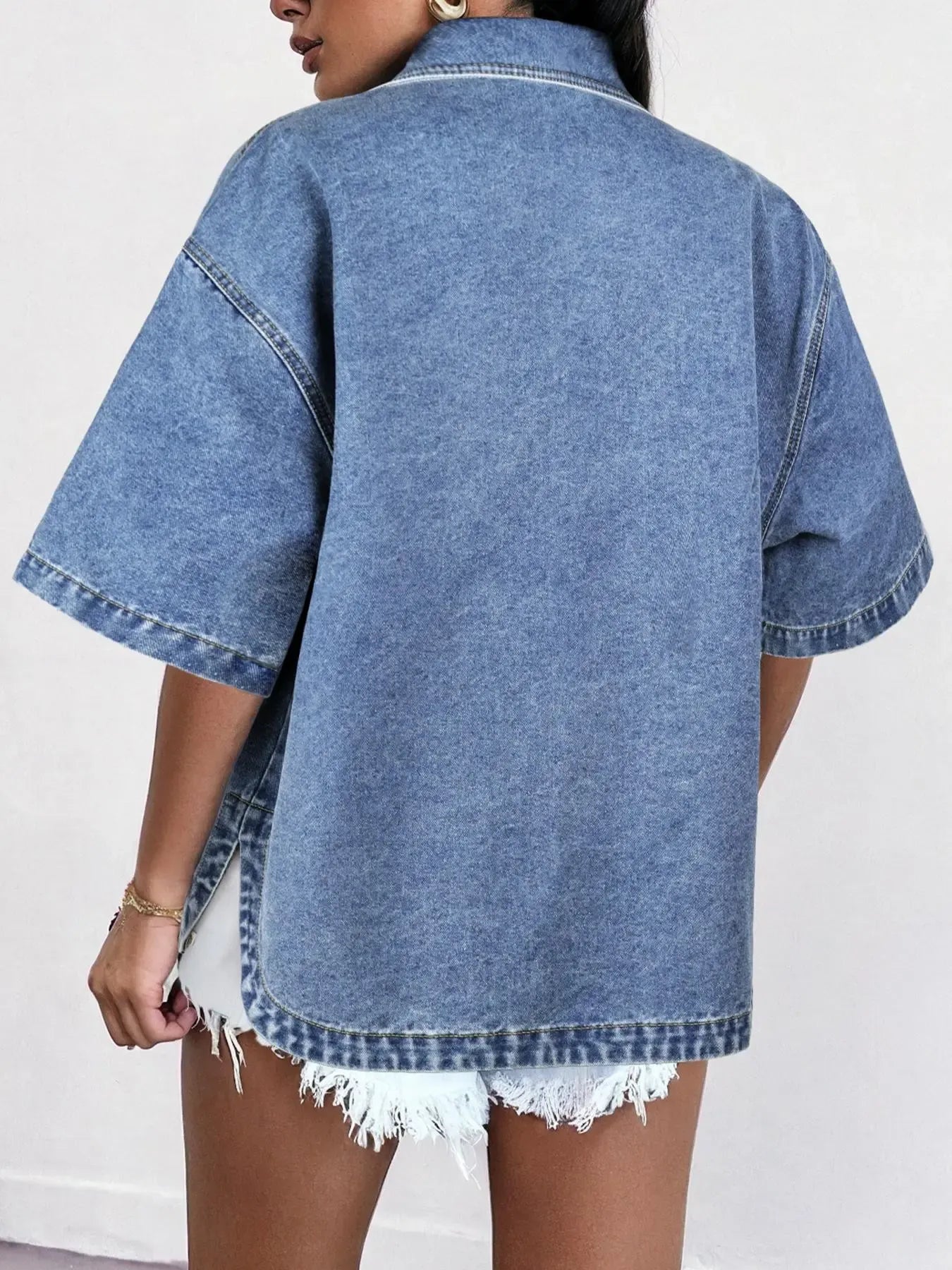 Summer Breeze Minimalist Denim Shirt Jacket – Lightweight & Breathable Short Sleeve