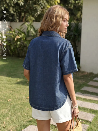 Summer Breeze Minimalist Denim Shirt Jacket – Lightweight & Breathable Short Sleeve
