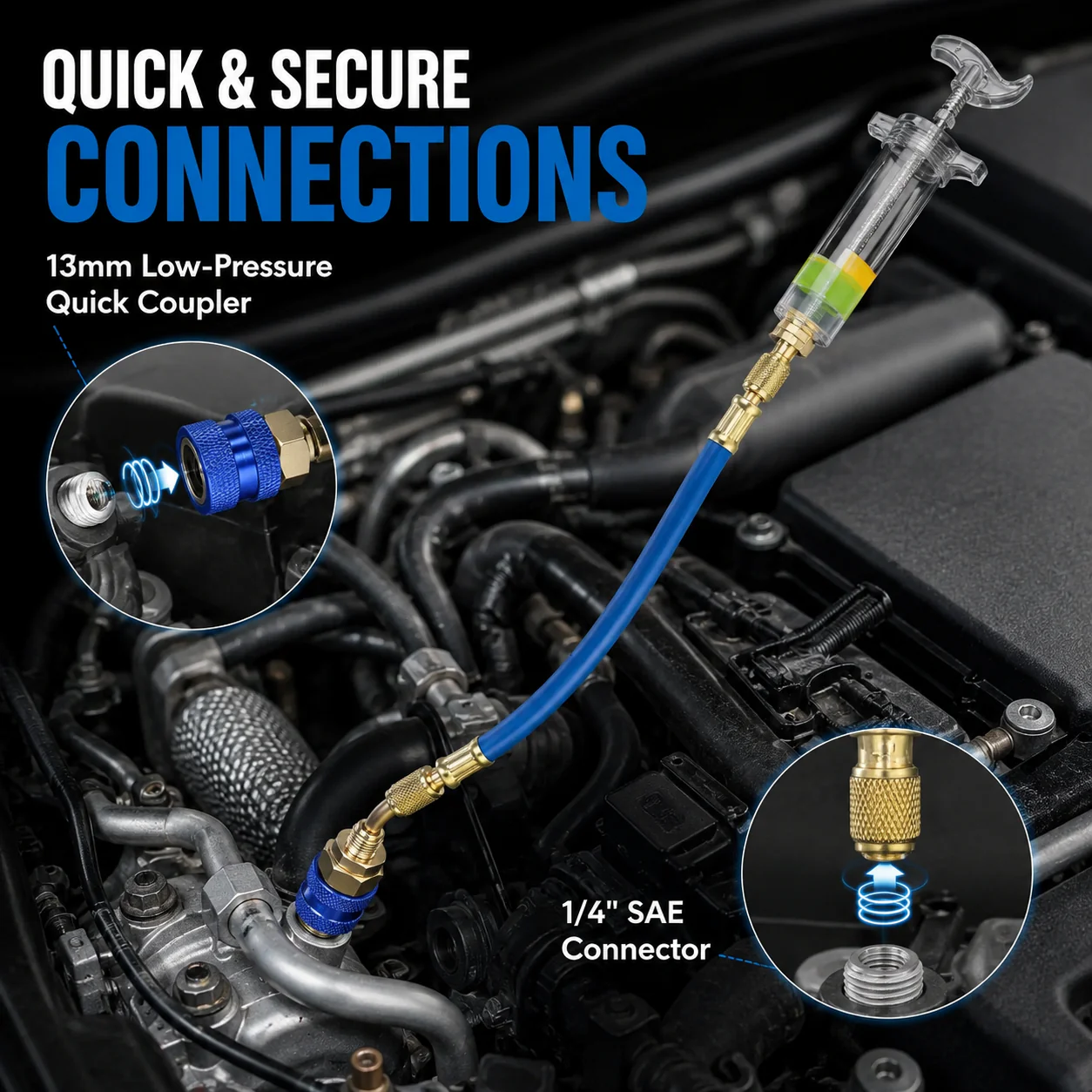 3-in-1 AC Oil & Dye Injector Kit – Heavy-Duty R134a Quick-Connect Tool