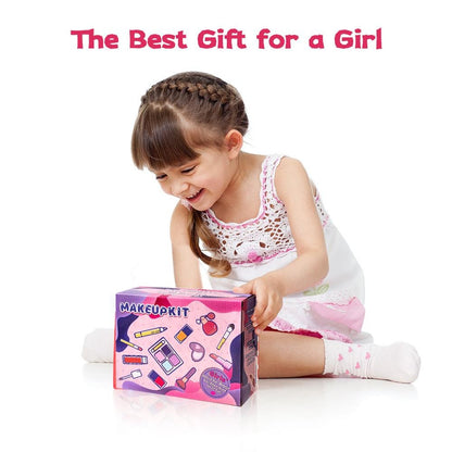 100% Mess-Free Pretend Makeup Set for Toddlers - 21 Pcs Realistic Play Vanity Kit with Soft Brushes & PU Leather Case