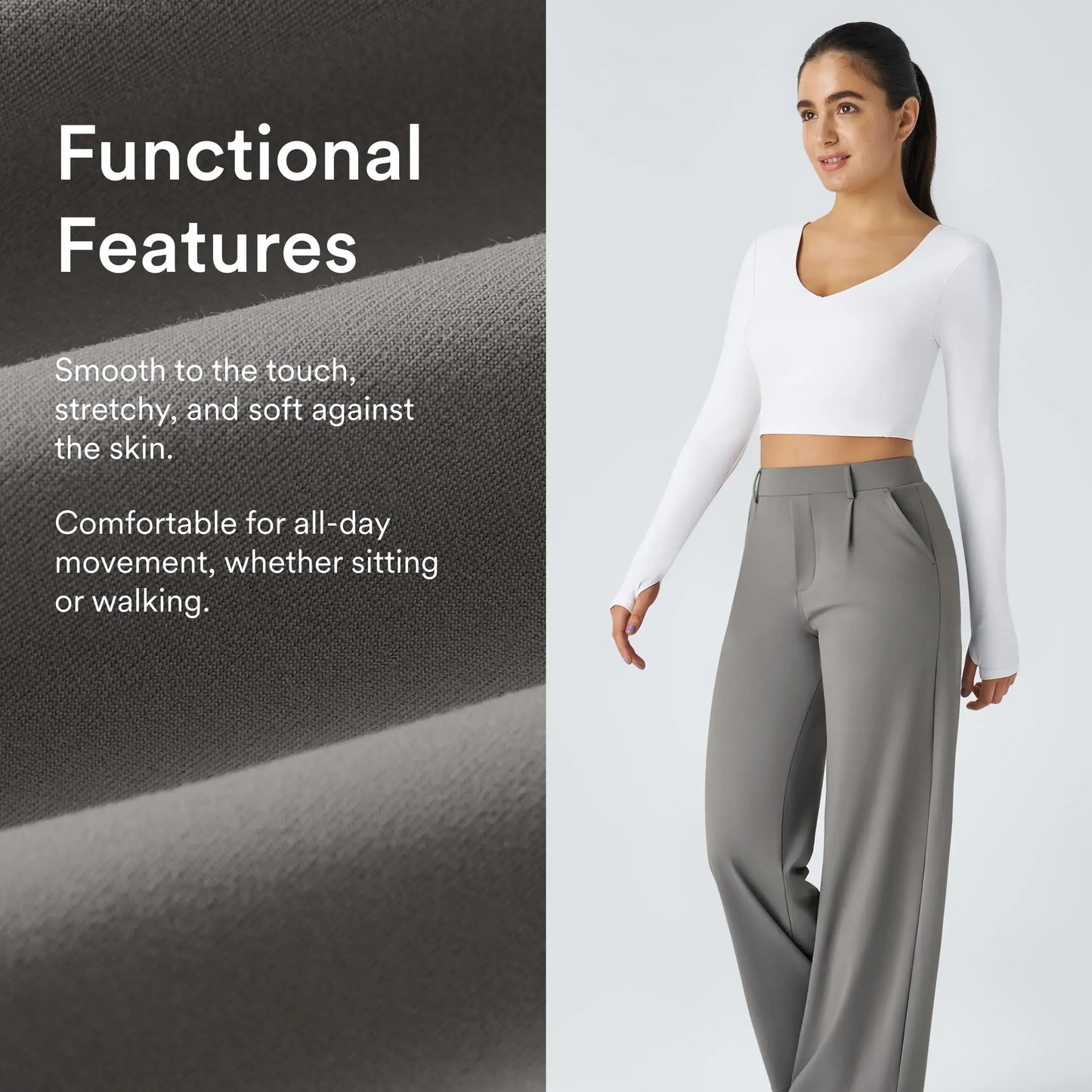 Women’s High-Waist Pull-On Straight-Leg Pants – 4-Way Stretch & Pockets